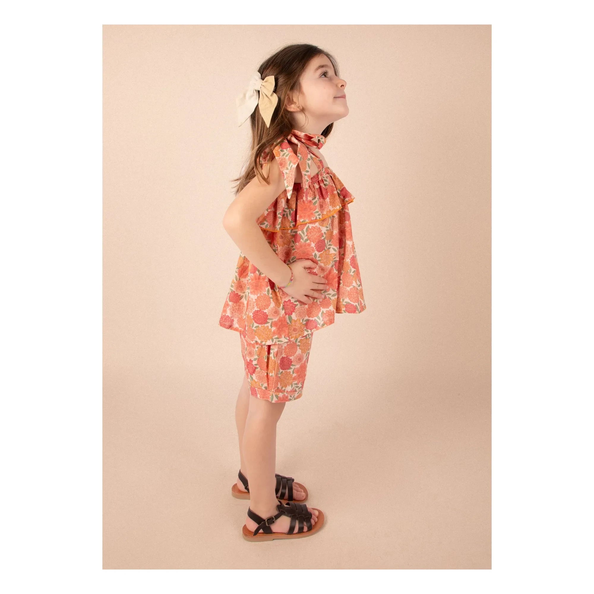 Loir - Castille Blouse Organic Cotton Flowers | Coral