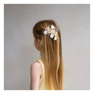 Mimi & Lula - Set of 4 Peach and Flower Hair Clips | Yellow