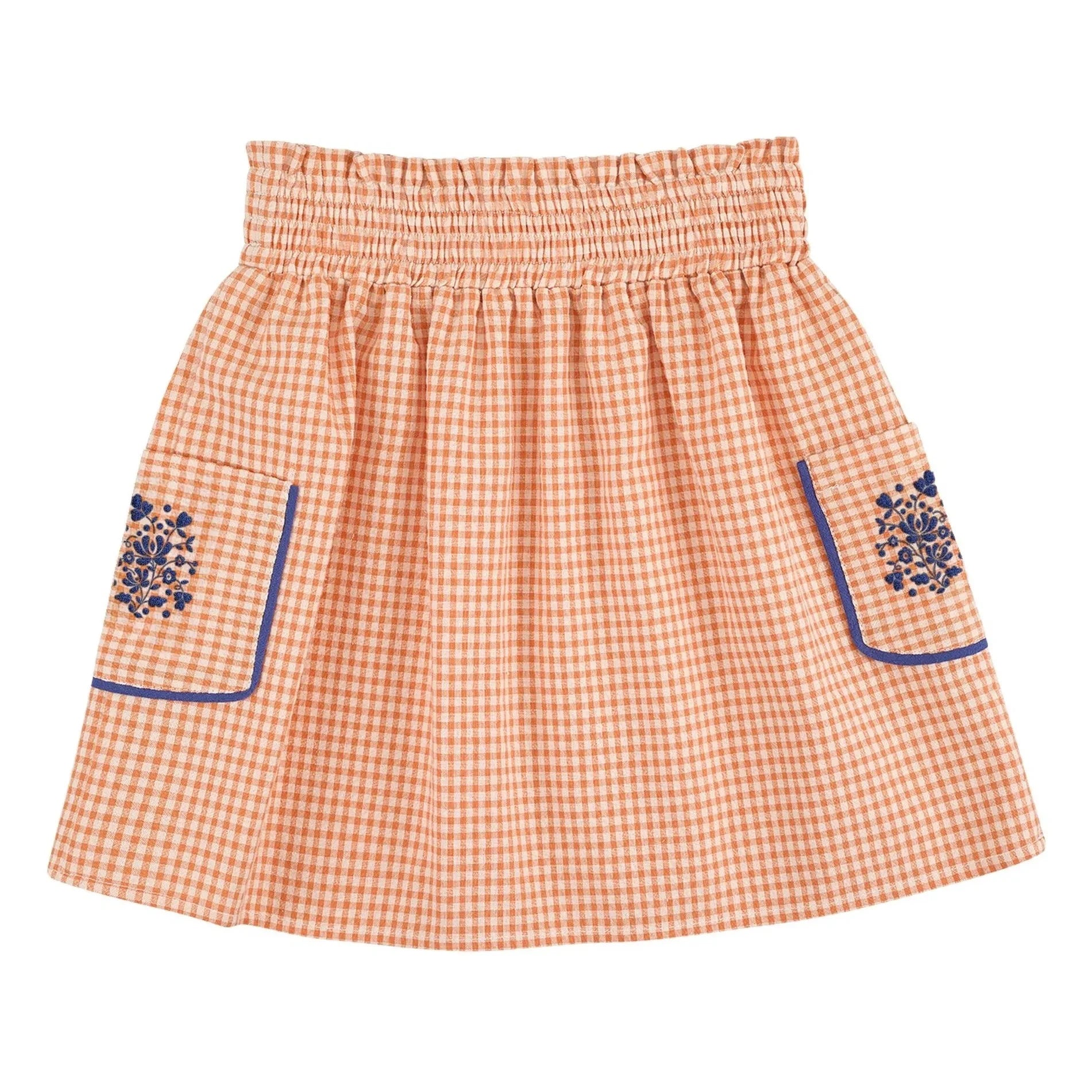 THE LiTTLE POETS - Embroidered Skirt Organic Cotton Checkered | Apricot