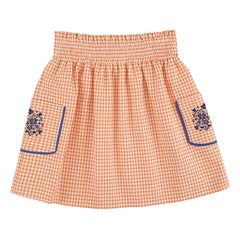 THE LiTTLE POETS - Embroidered Skirt Organic Cotton Checkered | Apricot