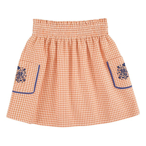 THE LiTTLE POETS - Embroidered Skirt Organic Cotton Checkered | Apricot