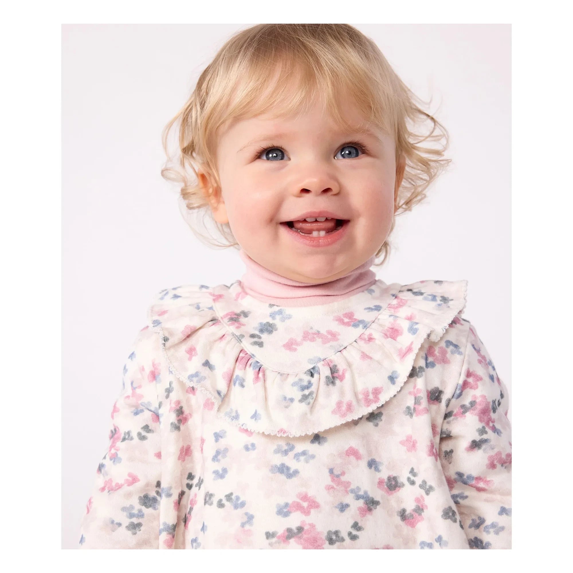 Petit Bateau - Organik pamuklu çiçek desenli boyundan bağlamalı elbise | Ekru