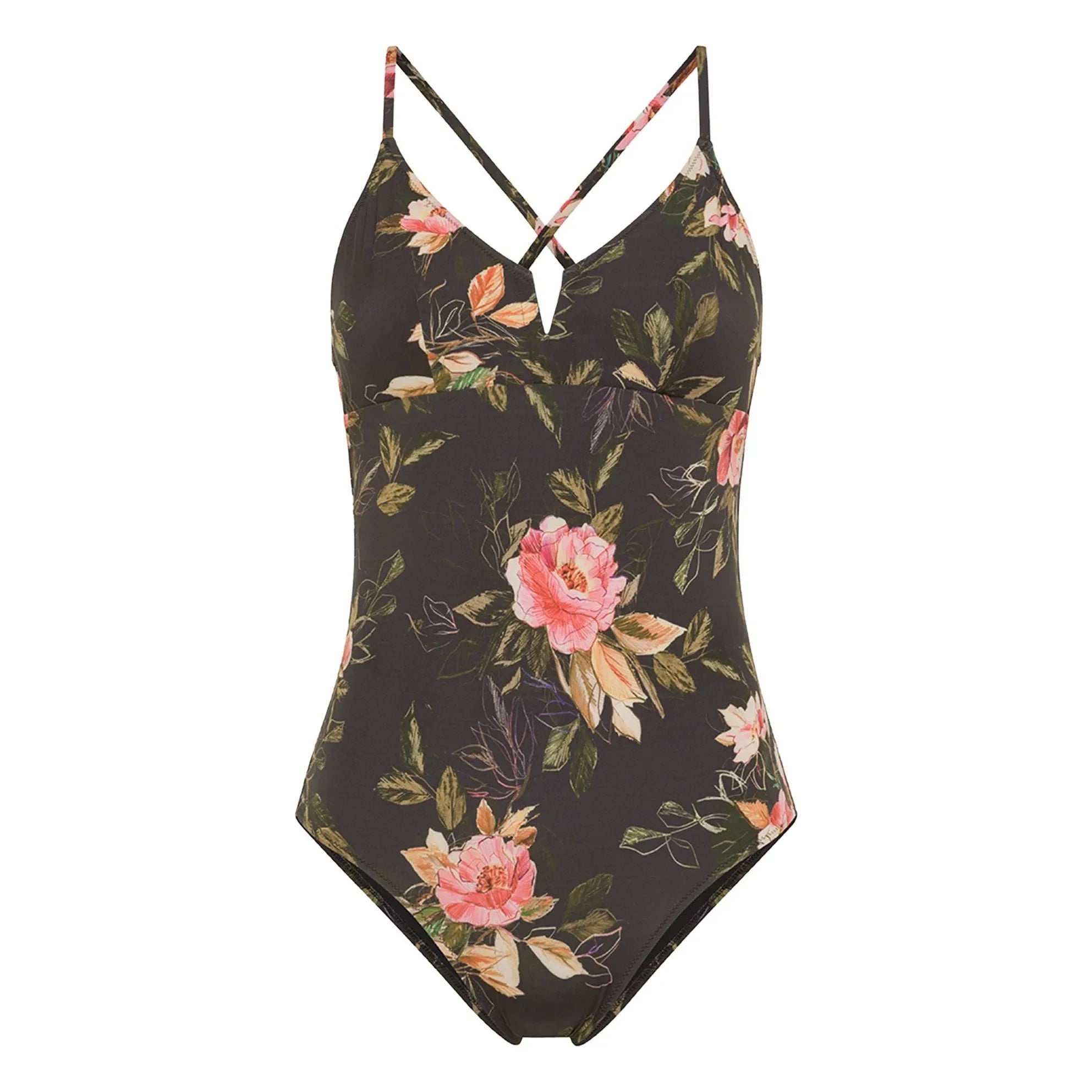 Momoni - Coral Spring Patterned One-Piece Swimsuit | Black