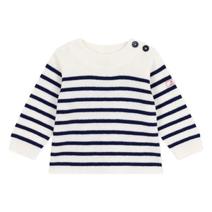 Petit Bateau - Marinière Logo Wool Sweater | White