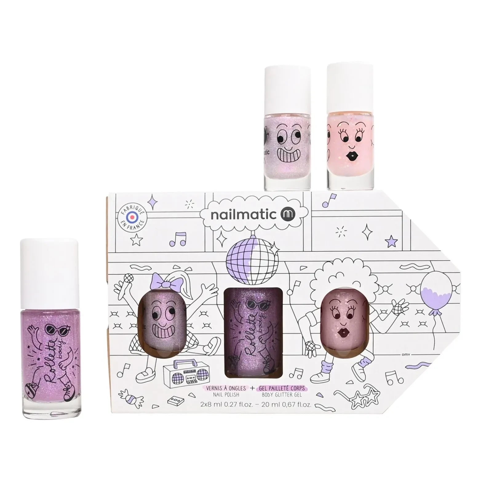 Nailmatic Kids - Bus Party Nail Polish Duo Set and Body Roll-On | Lilac