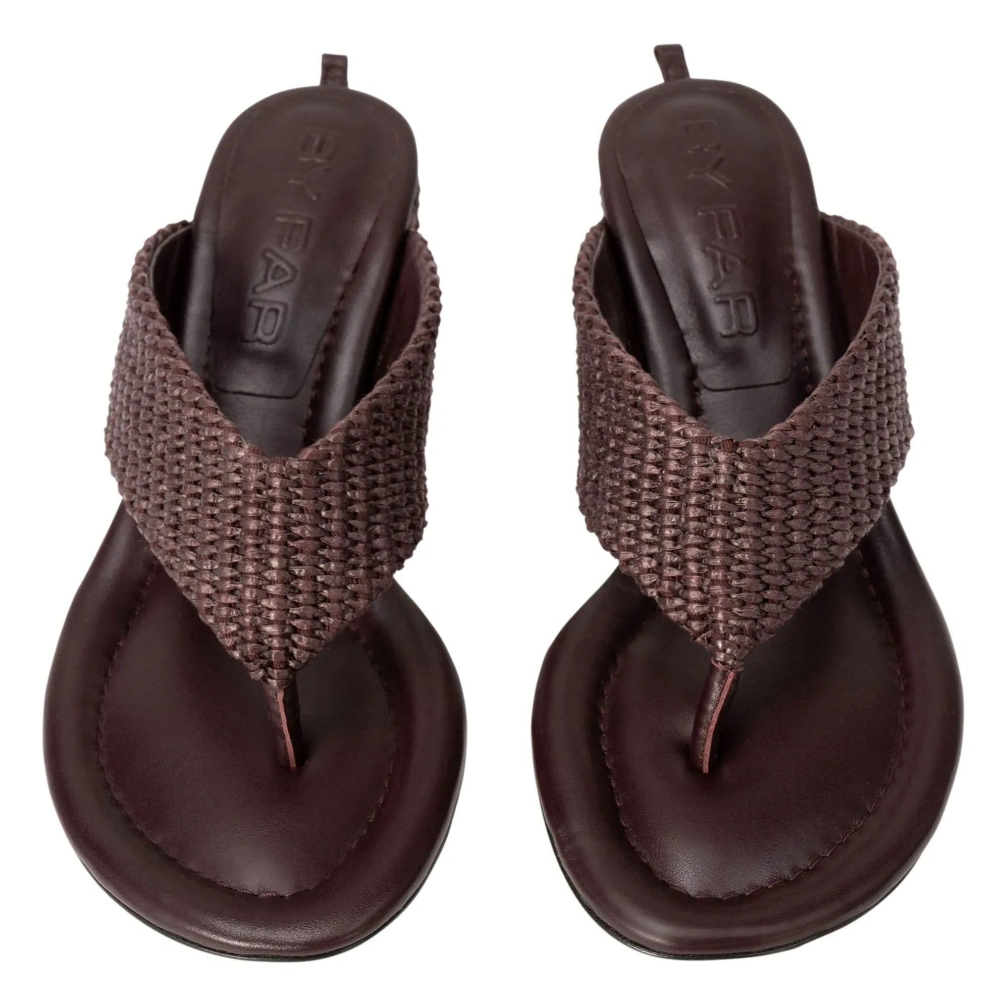 BY FAR - Dasha Leather and Raphia Sandals | Burgundy