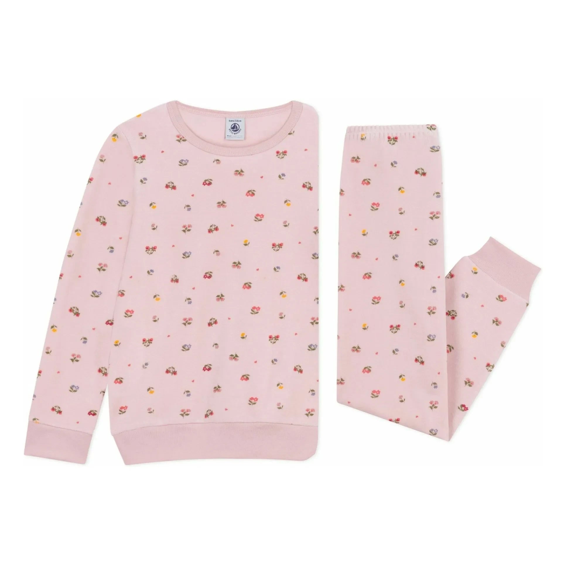 Petit Bateau - Organic Cotton Heart and Flower Pajamas | Pale Pink