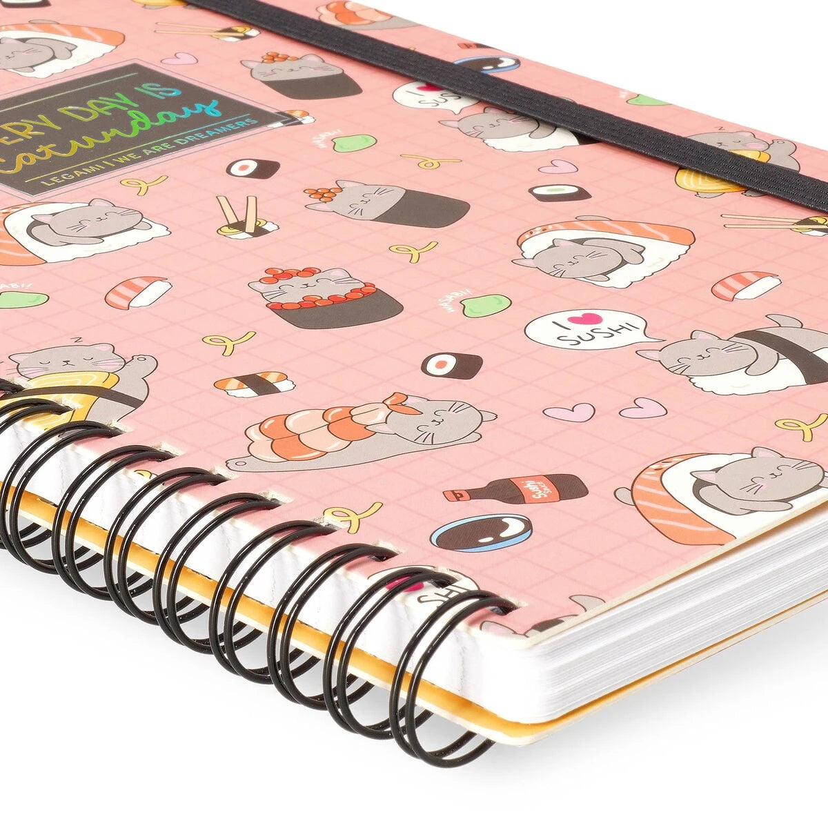 Legami - A5 Lined Defter ile Illustrated Hard Kılıf - Sushi Cat - Jotter - Spiral-Bound