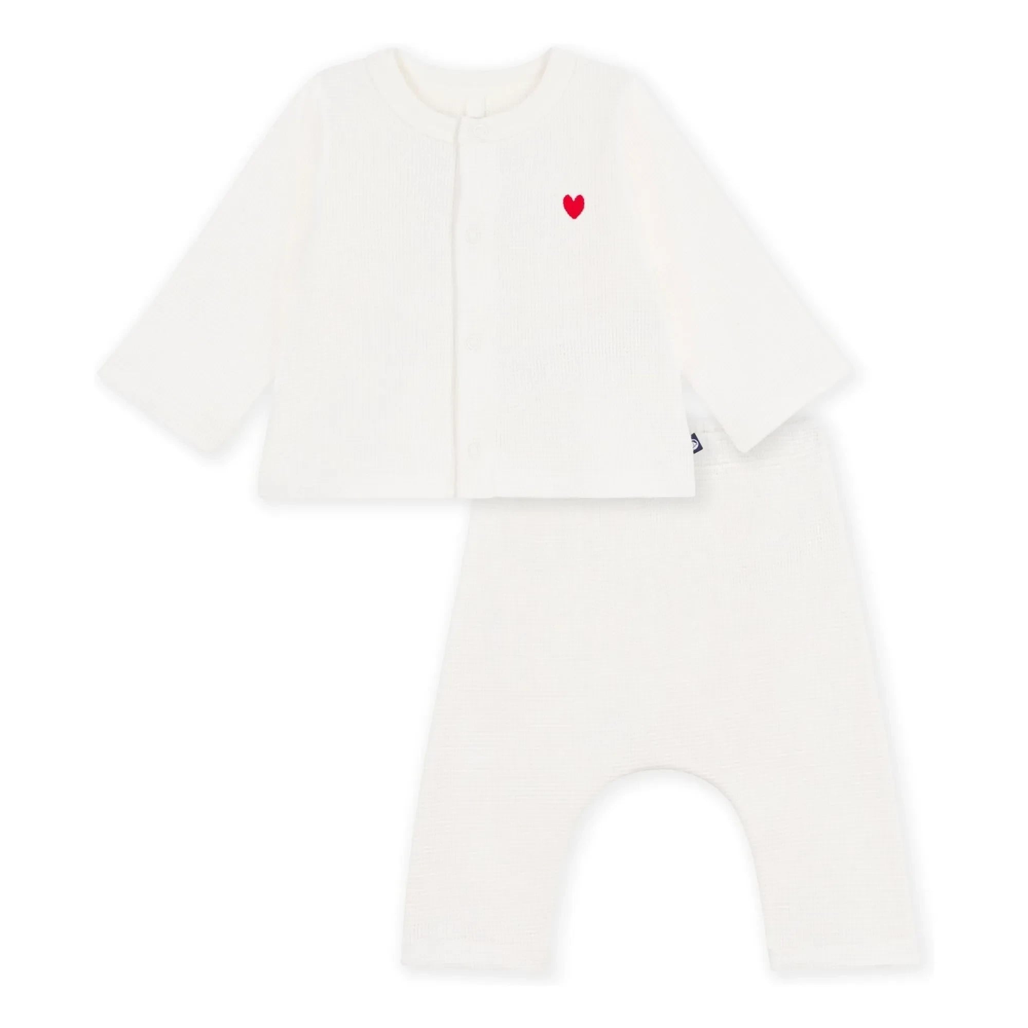 Petit Bateau - Organik Pamuk Petek Desenli Hırka ve Pantolon Seti | Beyaz