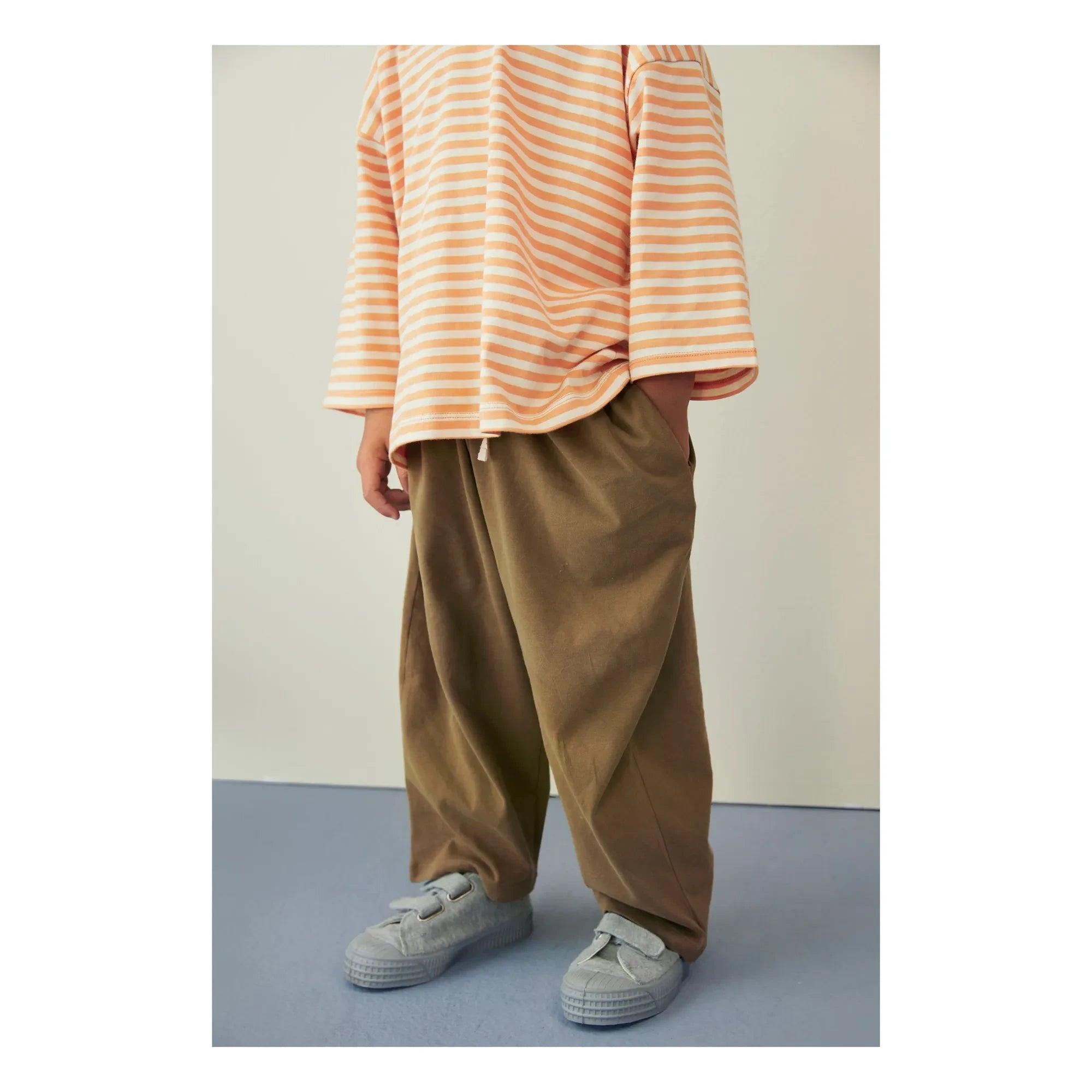 Gray Label - 3/4 Sleeve Striped Organic Cotton T-Shirt | Apricot