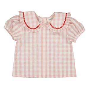 Louis Louise - Bluz Col Claudine Shana Vichy | Açık Pembe