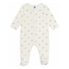 Petit Bateau - Dors Bien Cœurs Pailletés Organik Pamuklu Pijama | Ekru