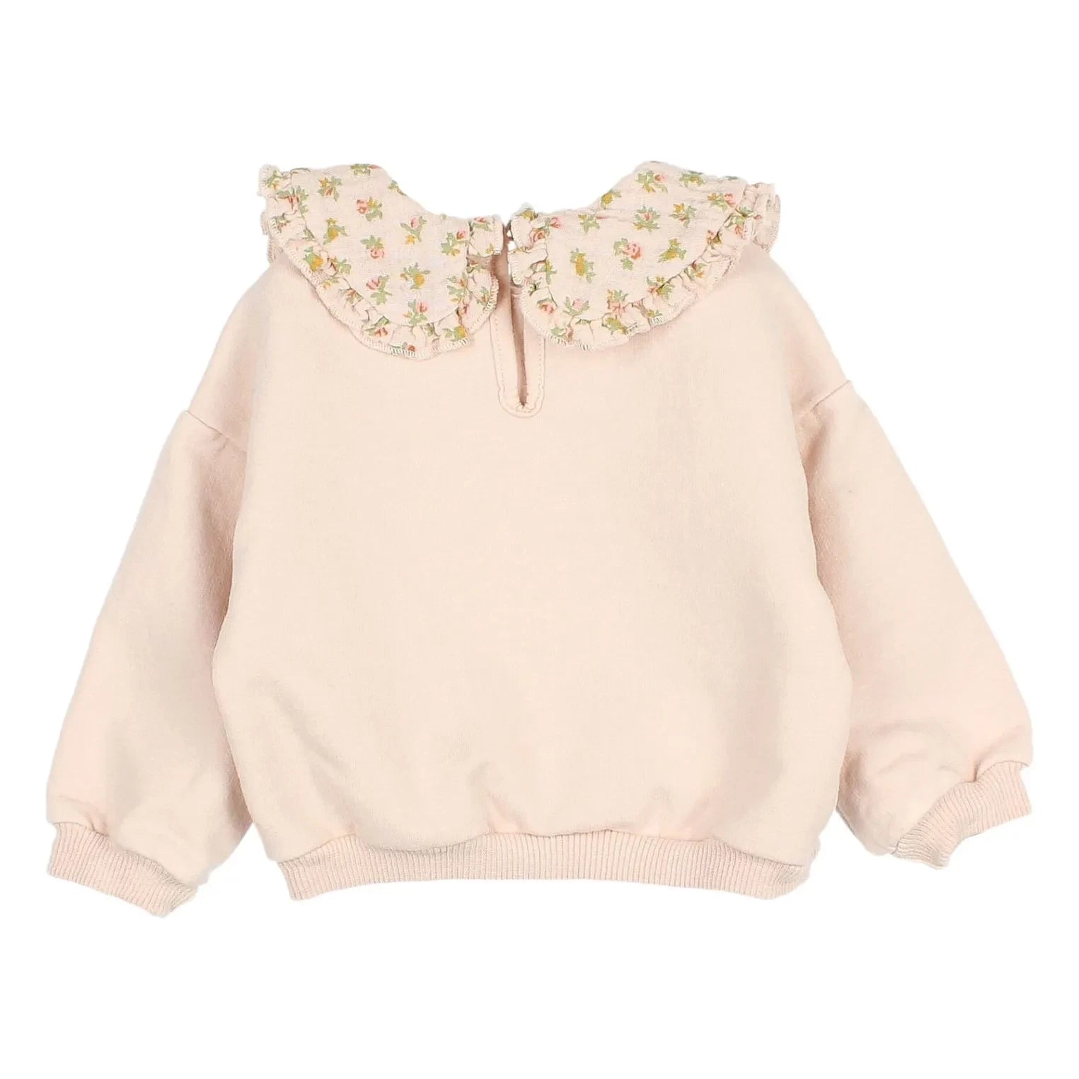 Búho - Organik Pamuk Cottage Çiçek Desenli Claudine Yaka Sweatshirt Bebek | Açık Pembe