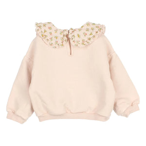 Búho - Organik Pamuk Cottage Çiçek Desenli Claudine Yaka Sweatshirt Bebek | Açık Pembe