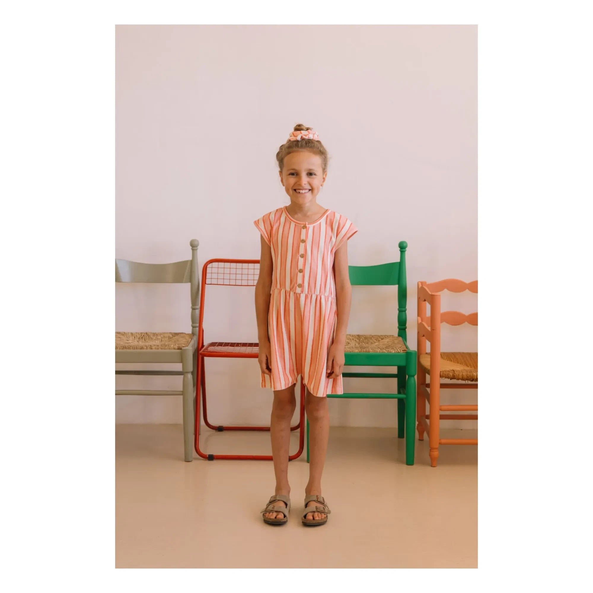 Studio Bohème - Loulou Striped Organic Cotton Towel Romper | Pink