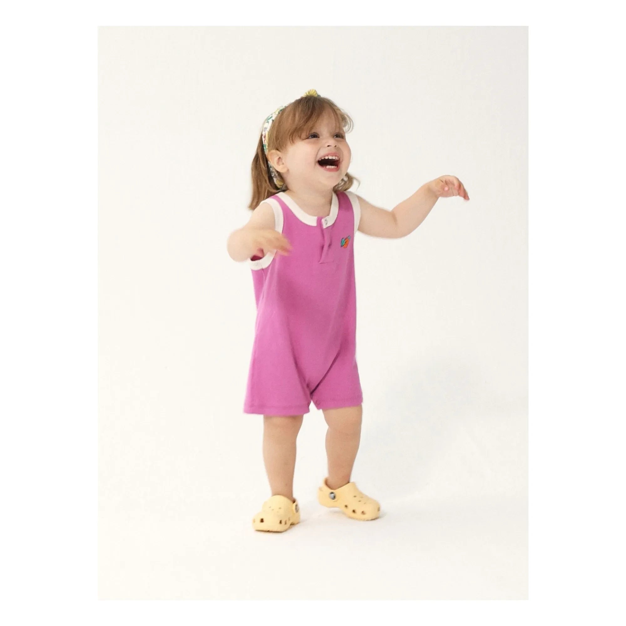 Bobo Choses - Knitted Short Romper in Orange Organic Cotton | Purple