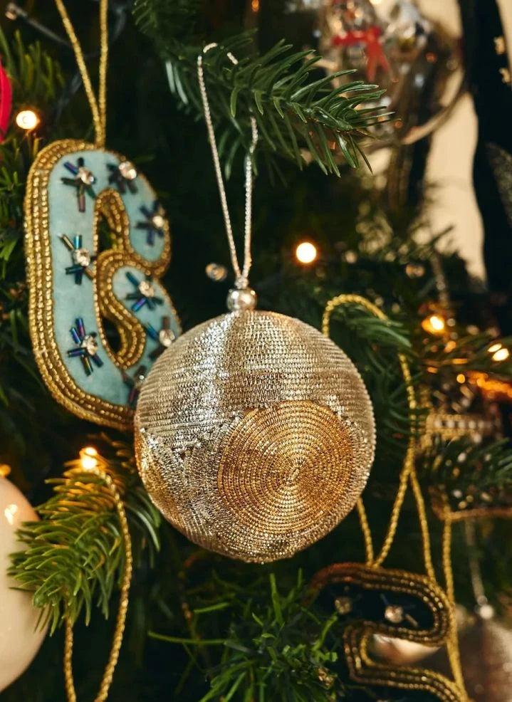 Anna + Nina - Sparkling "Merry" Polka Dot Christmas Bauble | Silver