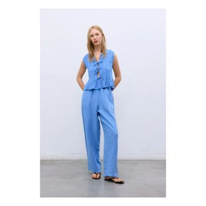 the new society - Melissa Linen Pants | Blue