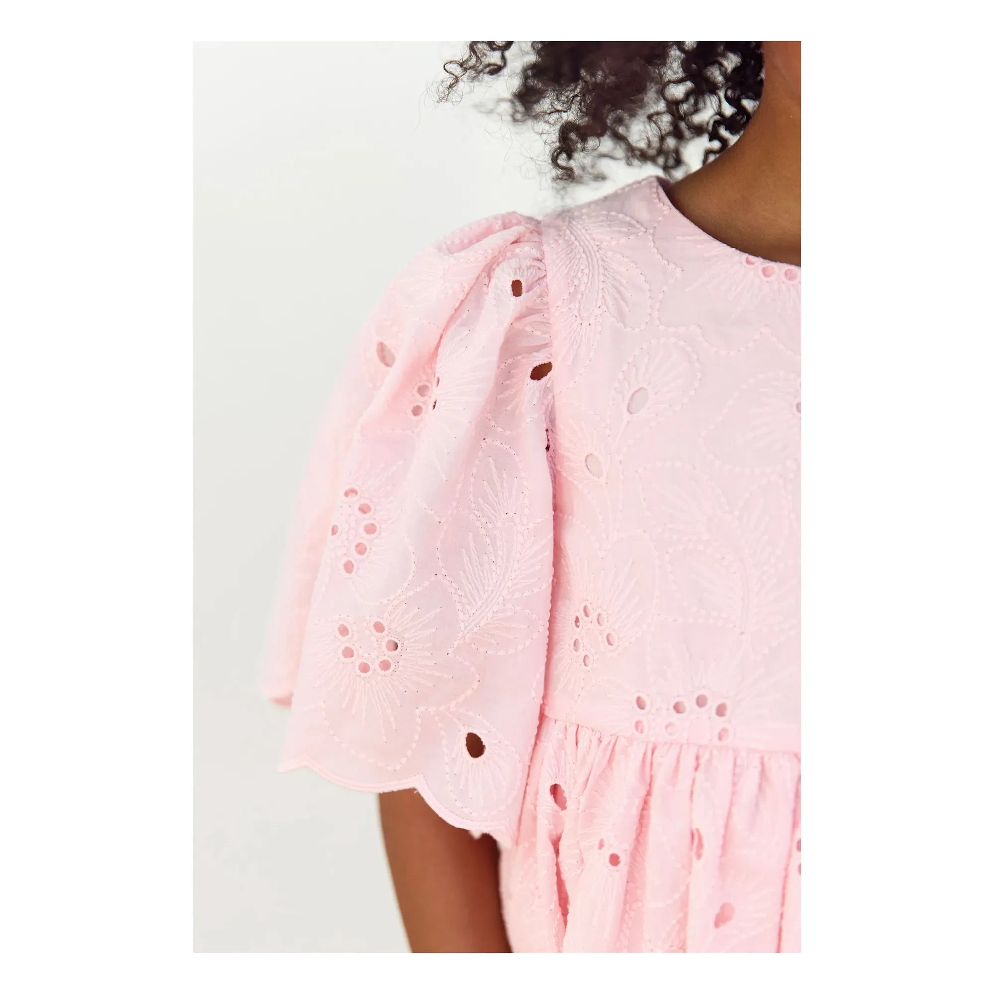 Tartine et Chocolat - Embroidered Flower Balloon Sleeve Dress | Powder Pink