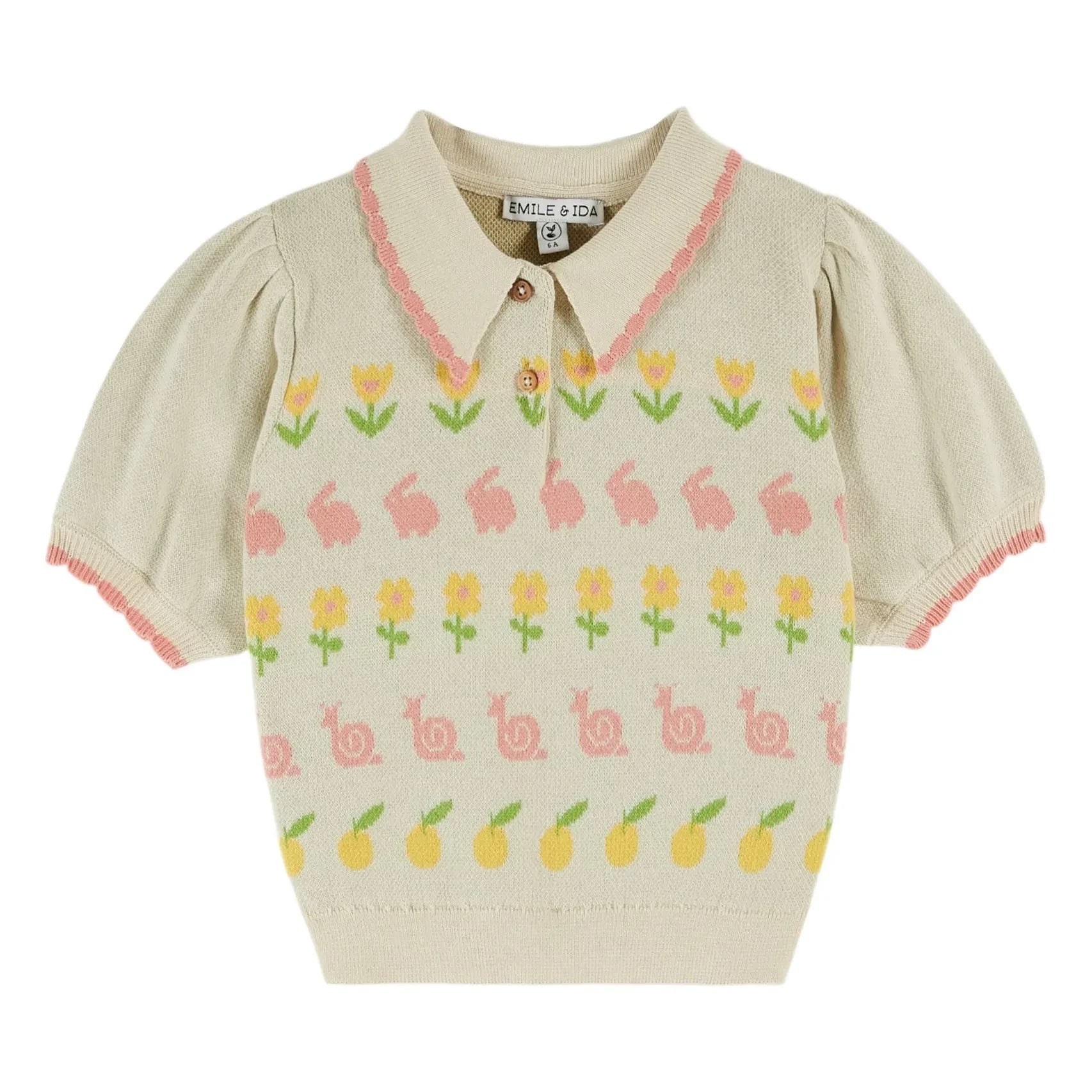 Emile et Ida - Polo Bunny Organic Cotton Knitwear | Beige
