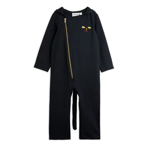 Mini Rodini - Organic Cotton Cat Onesie | Black
