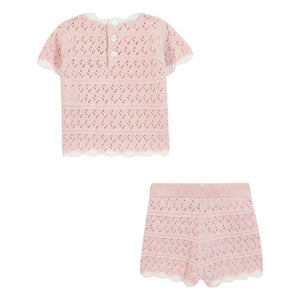 Tartine et Chocolat - Pointelle T-Shirt and Shorts Set | Light Pink