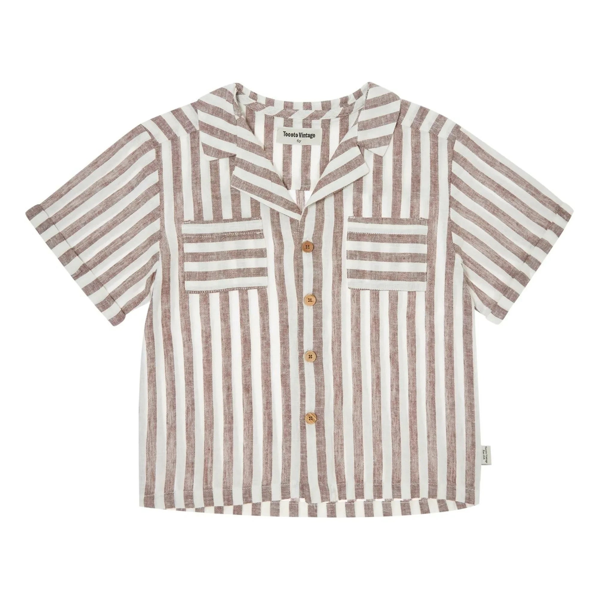 Tocoto Vintage - Keten Çizgili Gömlek | Kahverengi