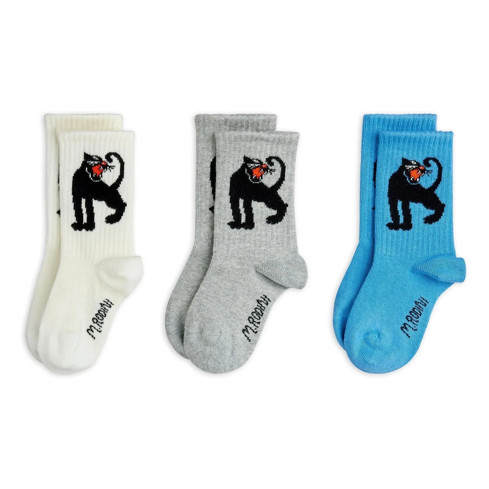 Mini Rodini - Pack of 3 Organic Cotton Panther Socks | Blue