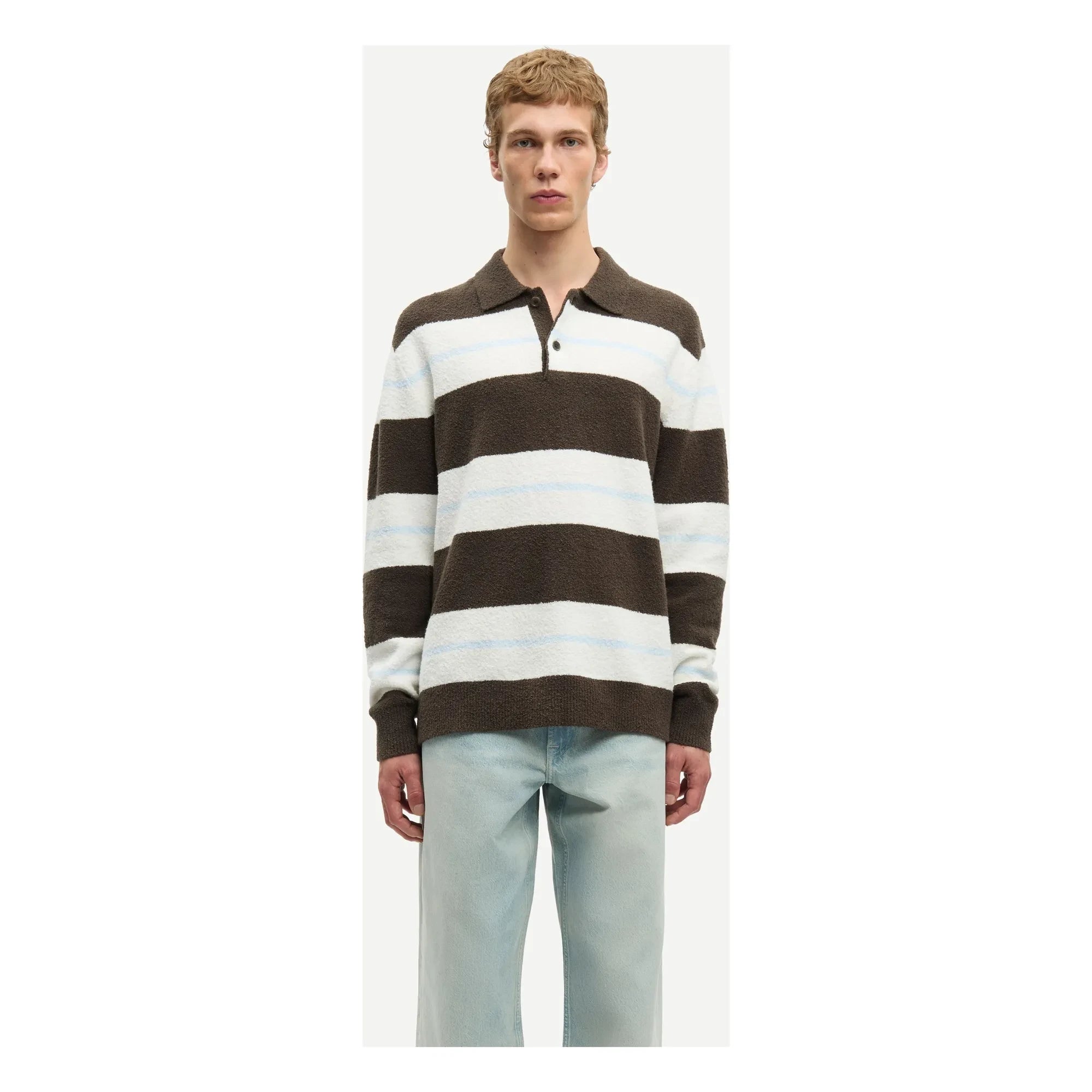 Samsoe Samsoe - Sanino Long Sleeve Striped Polo T-Shirt | Khaki