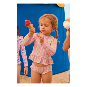 Louise Misha - Long Sleeve Swimsuit with Carreaux Pattern Made from Recycled Fibers | Pink