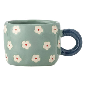 Bloomingville - Nini Stoneware Ceramic Floral Mug | Blue