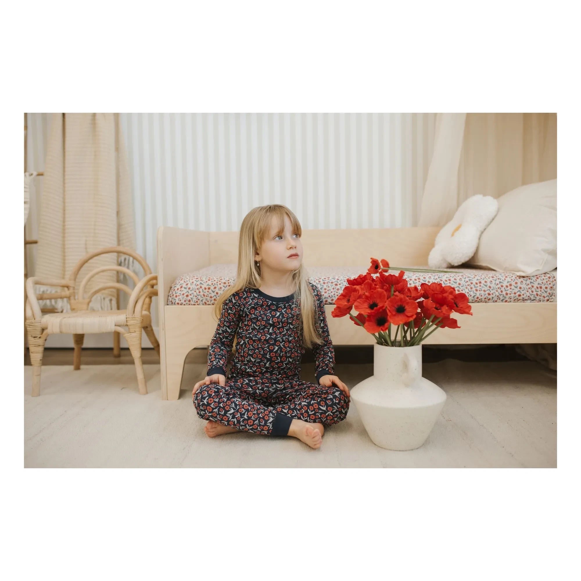 Petit Lem - Organic Cotton Floral Pajamas | Navy Blue