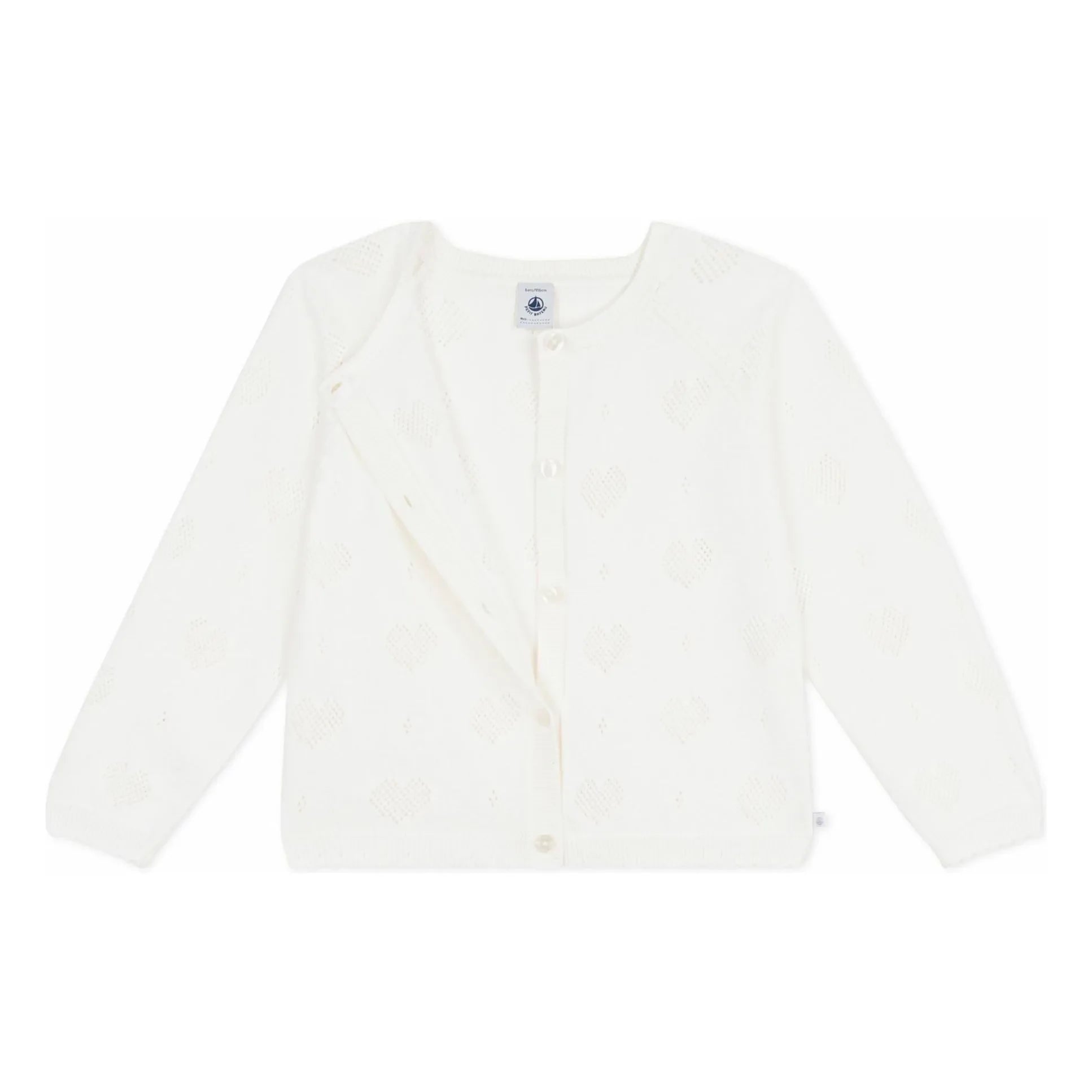 Petit Bateau - Organic Cotton Ribbed Heart Cardigan | White