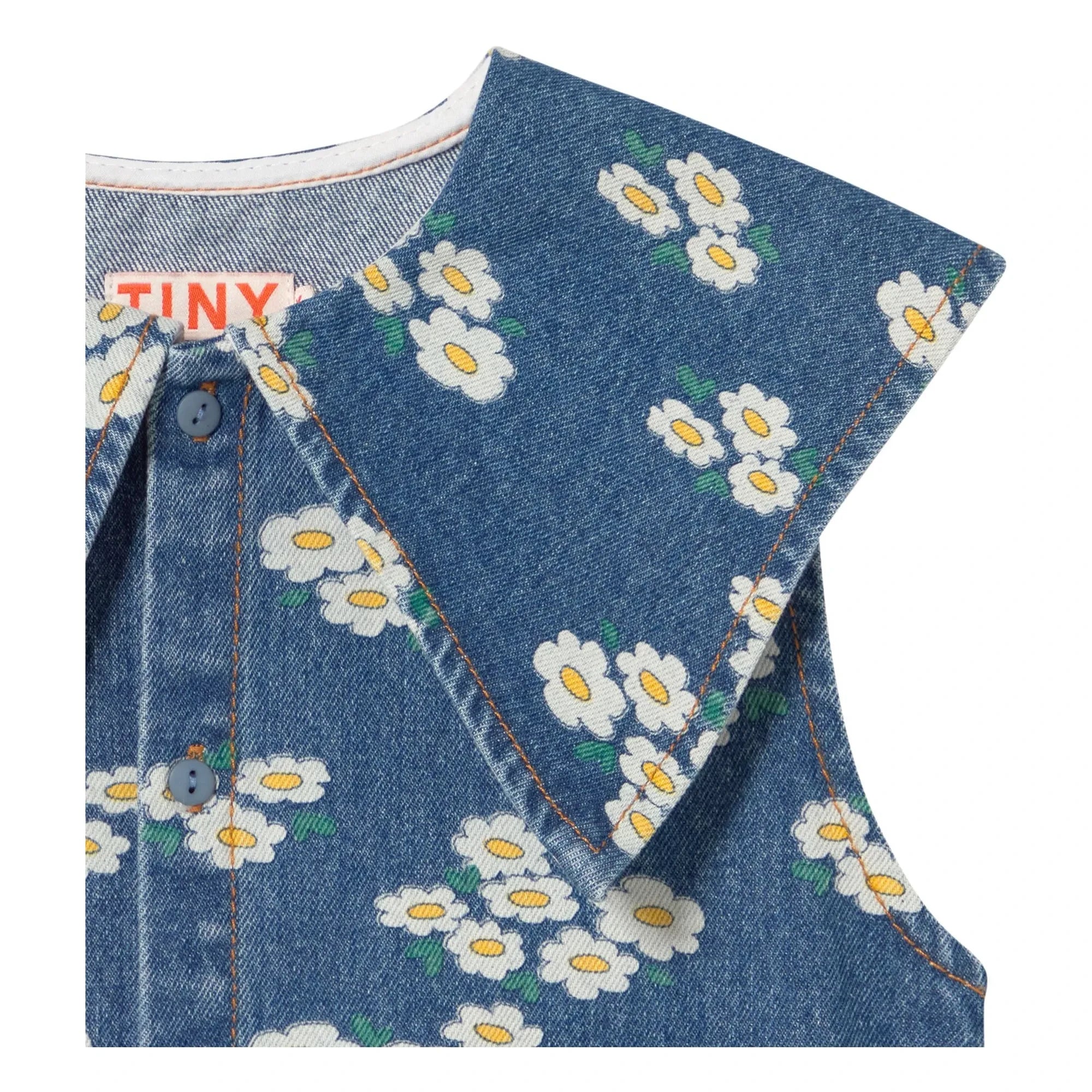 Tinycottons - Denim Oversized Collar Daisy Dress | Blue