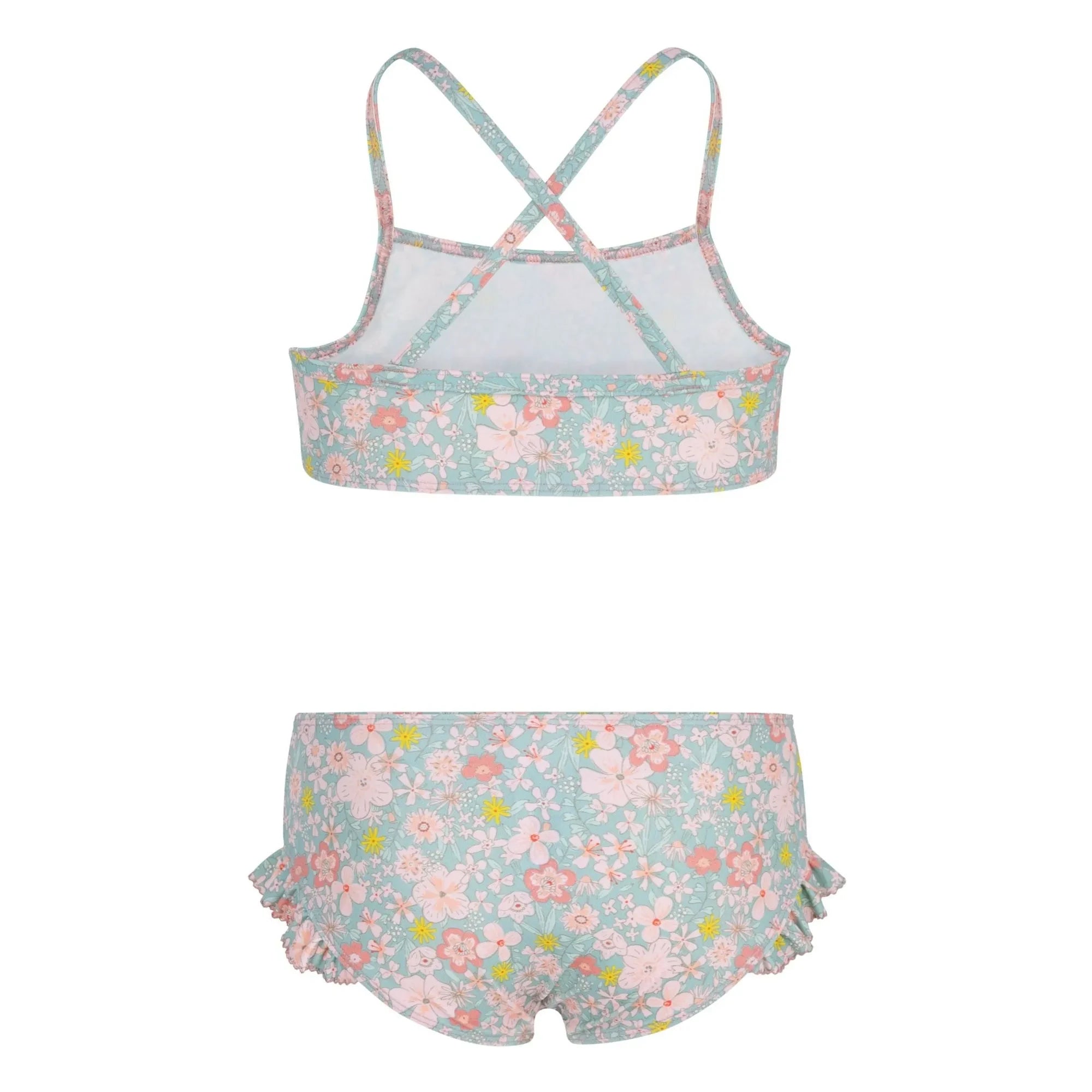 Petit Bateau - 2 Piece Swimsuit with Floral Ruffles | Grey Blue