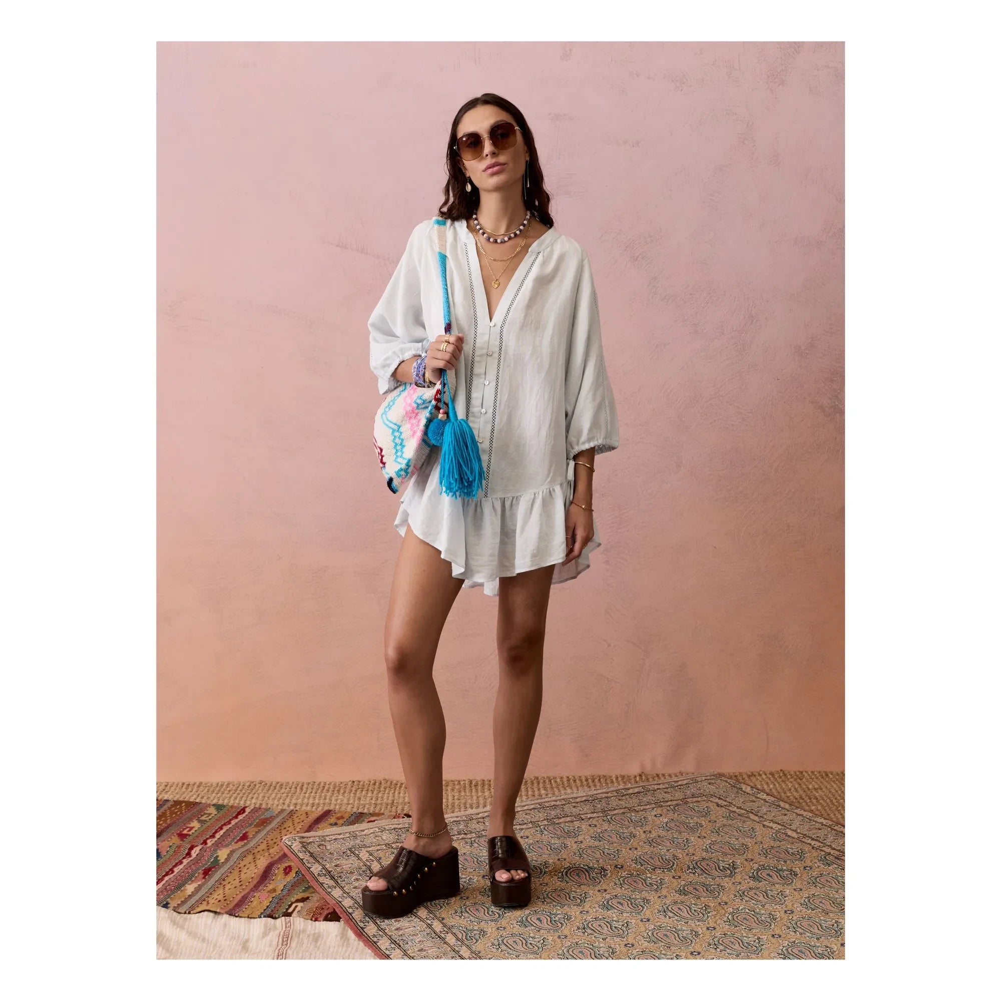 Boteh - La Ponche Linen Shirt Dress | White