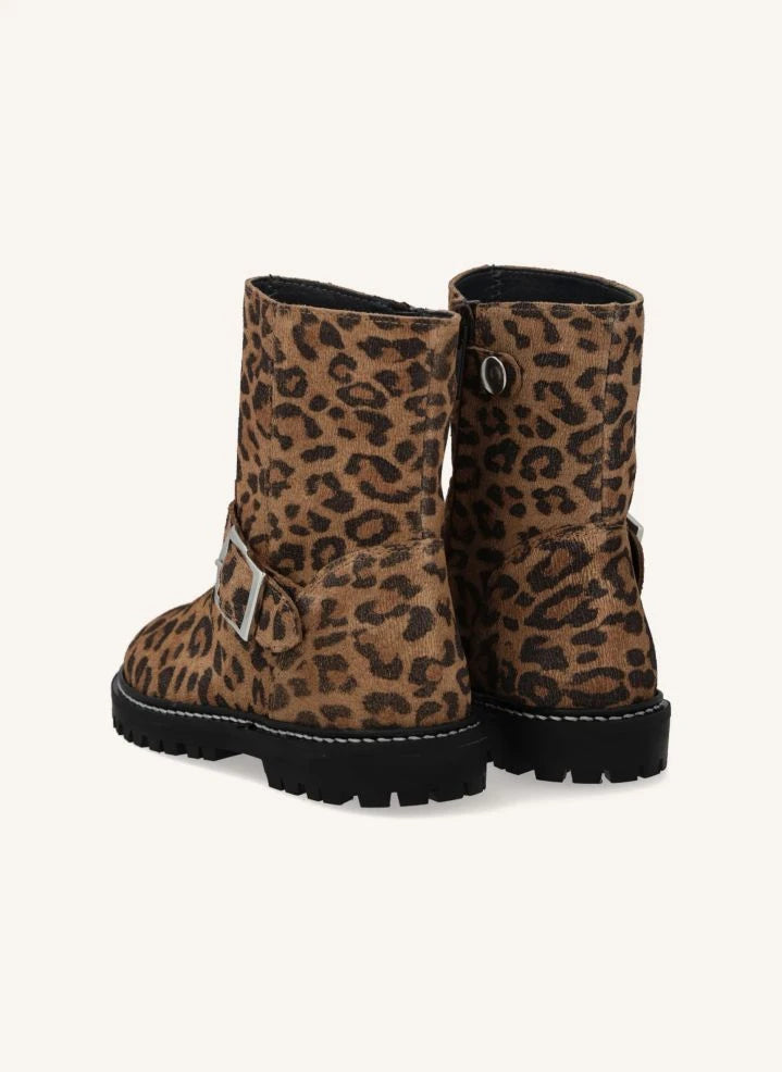 Angulus - Leopar Biker Tokalı Süet Çizmeler