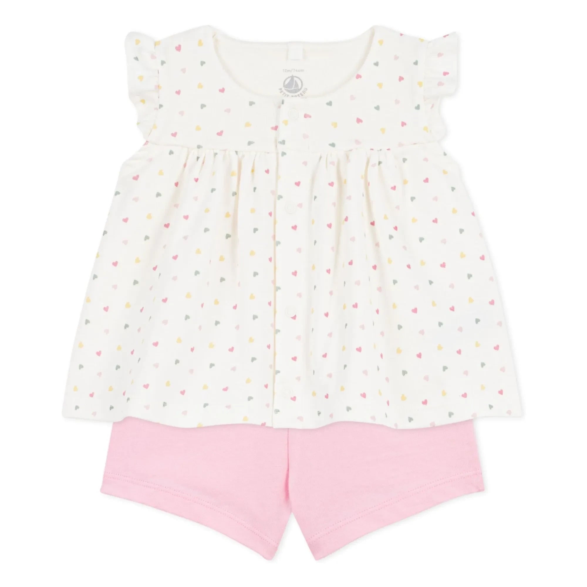 Petit Bateau - Organic Cotton Heart Top and Shorts Set | White