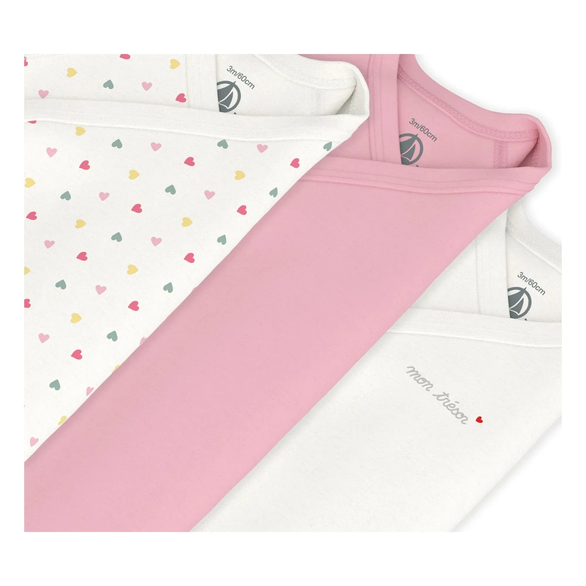 Petit Bateau - 3-Pack Mon Trésor Organic Cotton Cross-Back Romper Set | White