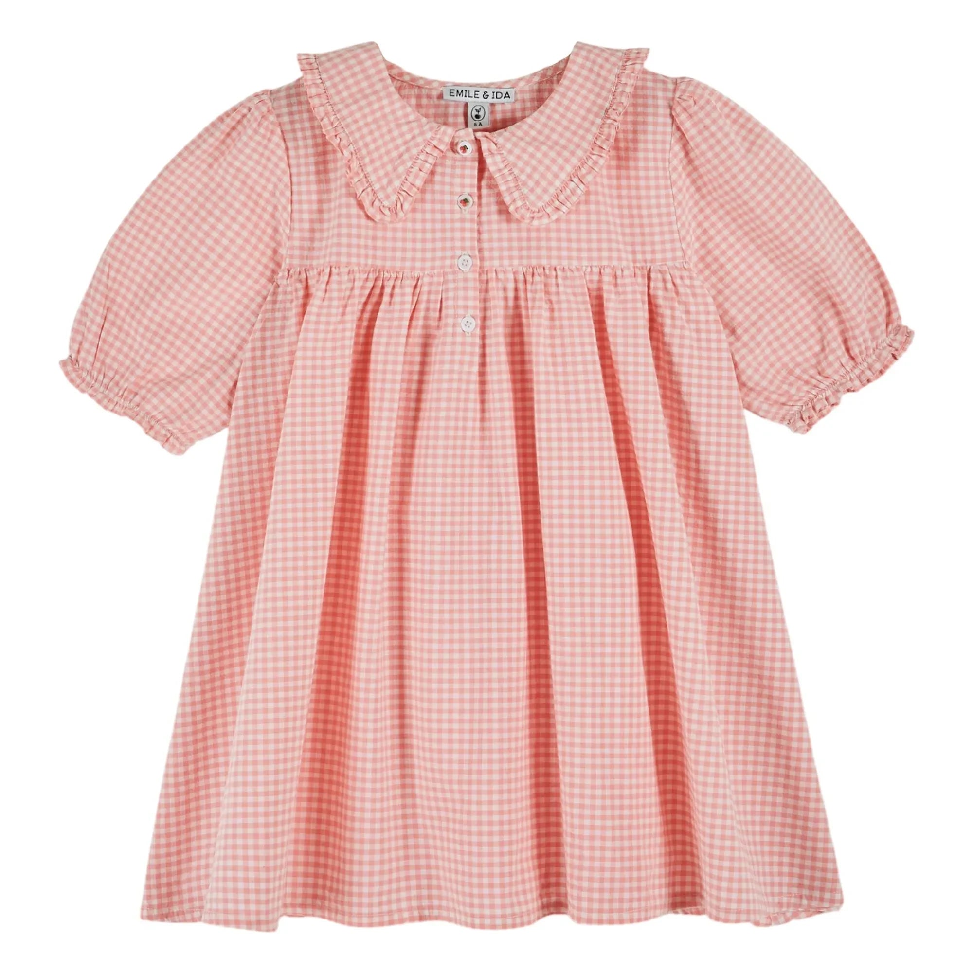 Emile et Ida - Organik pamuklu gingham maksi elbise | Pembe