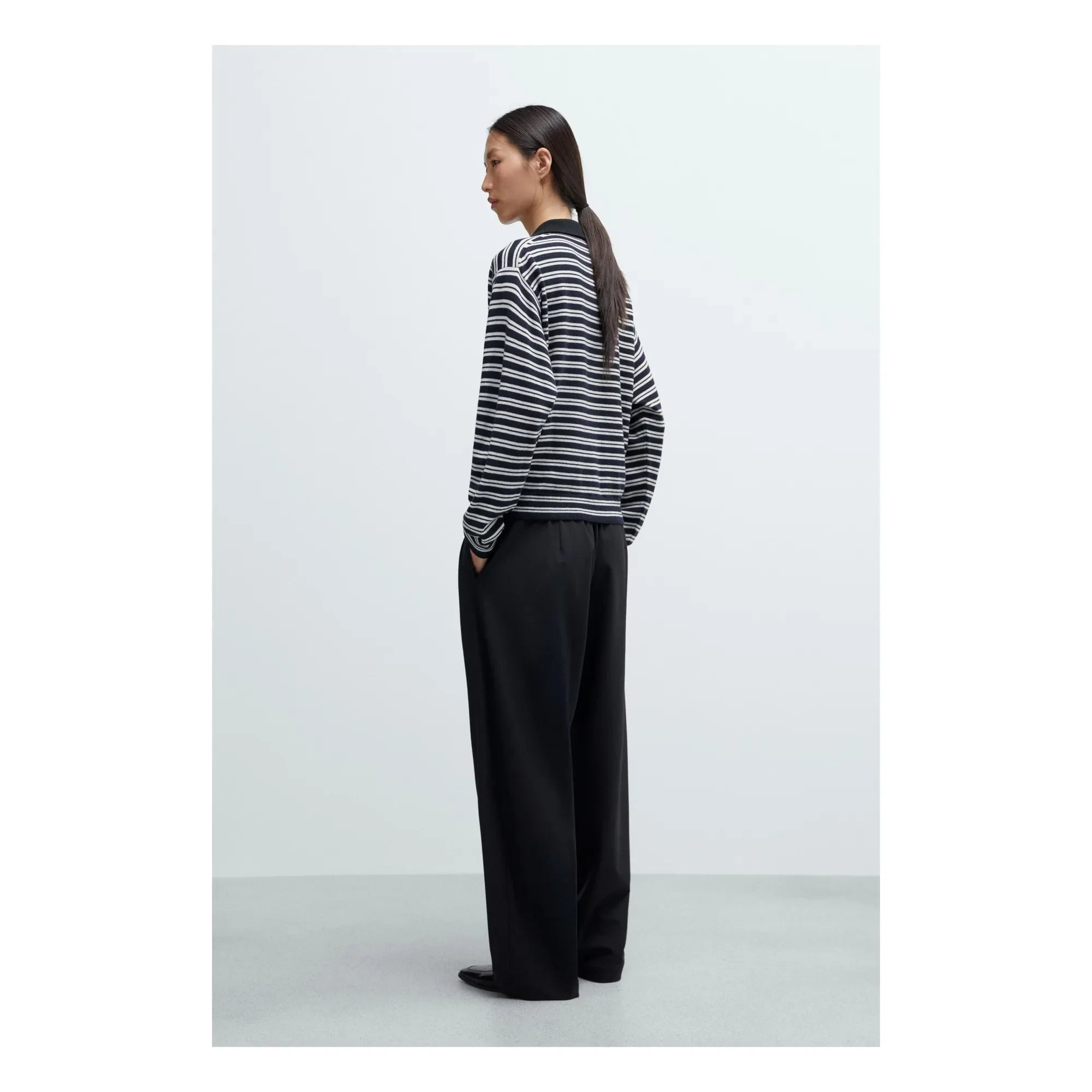 Cordera - Striped Merino Wool Polo Shirt | Navy Blue