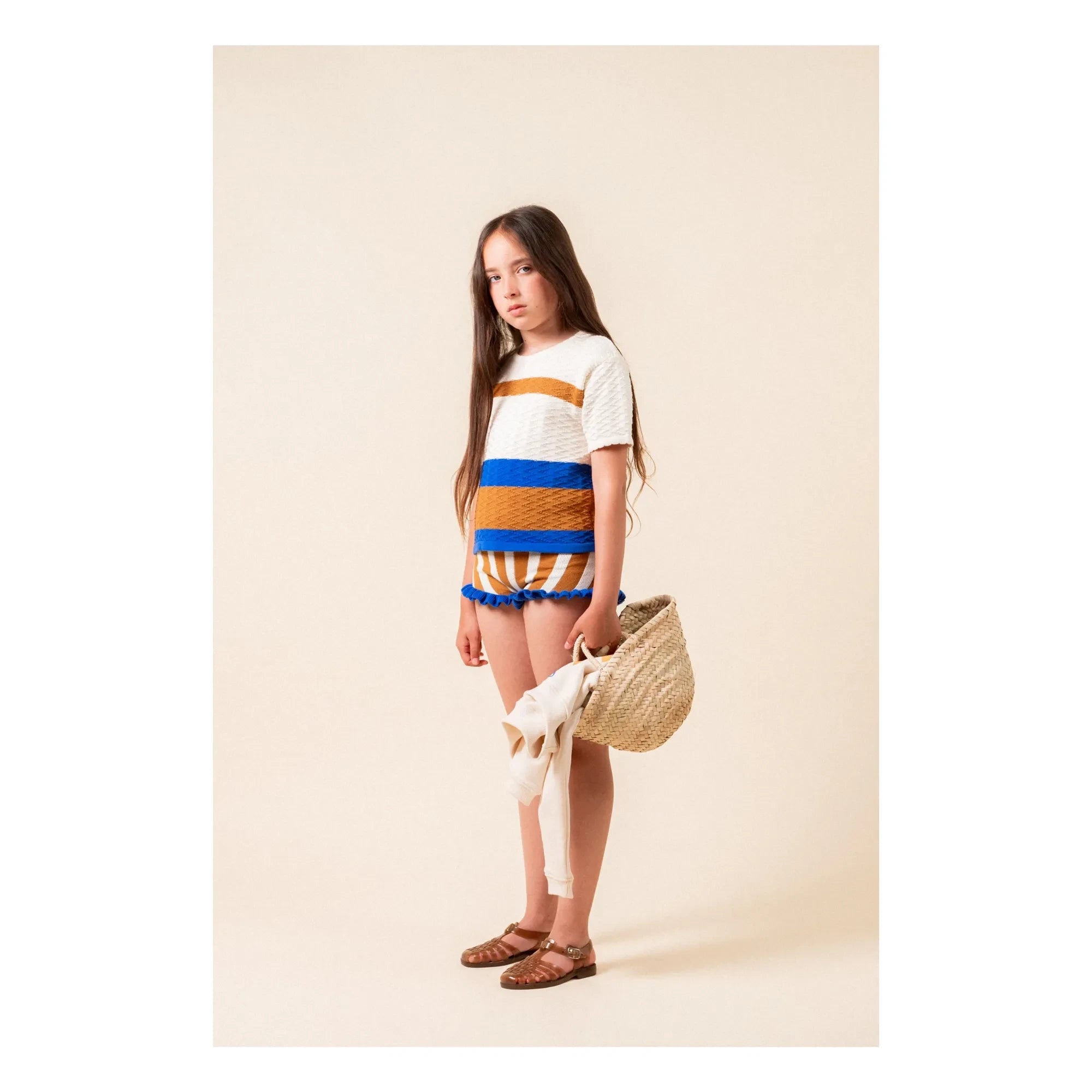 birinit - Jacquard Striped Ruffled Shorts | Caramel