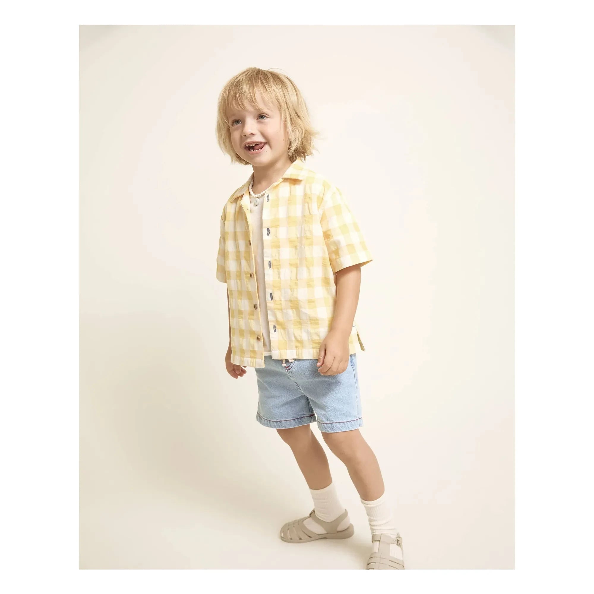 Búho - Gingham Seersucker Organic Cotton Shirt | Yellow