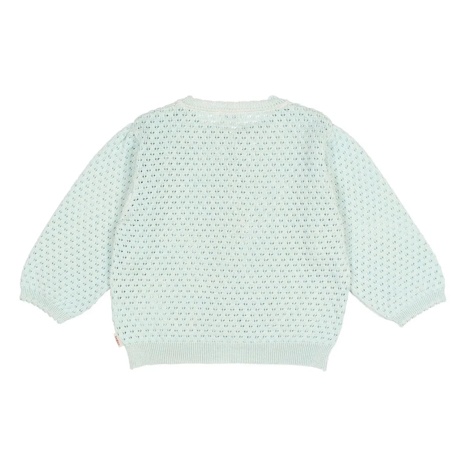 Búho - 3/4 Sleeve Pointelle Organic Cotton Cardigan | Mint Green