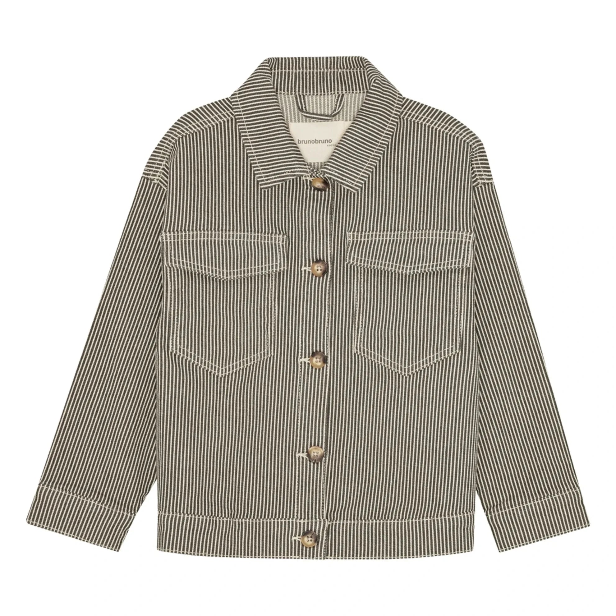 brunobruno nation - Lou Striped Organic Cotton Jacket | Dark Green