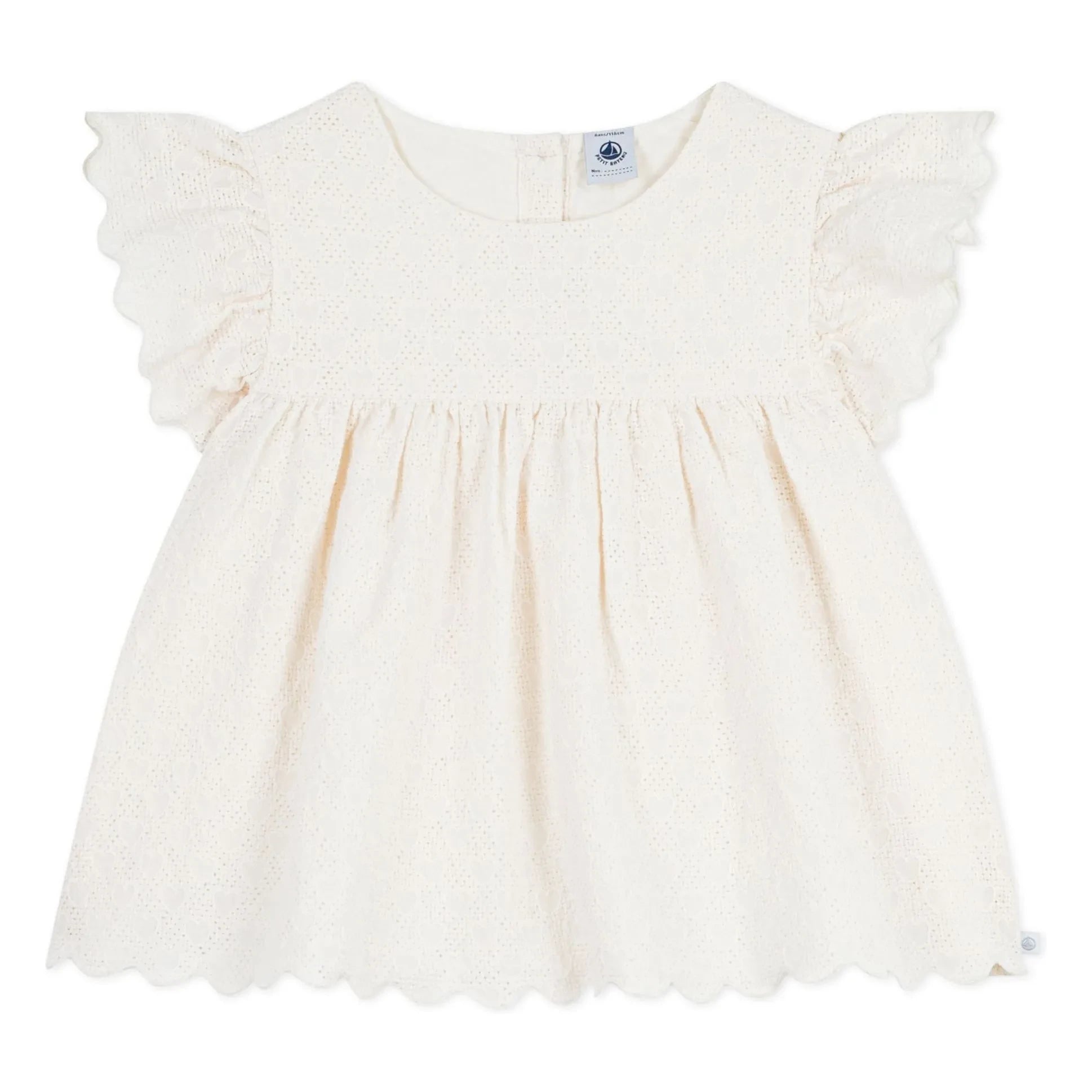 Petit Bateau - Bluz Organik Pamuk Broderie Anglaise | Ekru