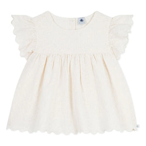 Petit Bateau - Bluz Organik Pamuk Broderie Anglaise | Ekru
