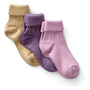 Soor Ploom - Purple 3 Pairs of Curly Edge Socks Set