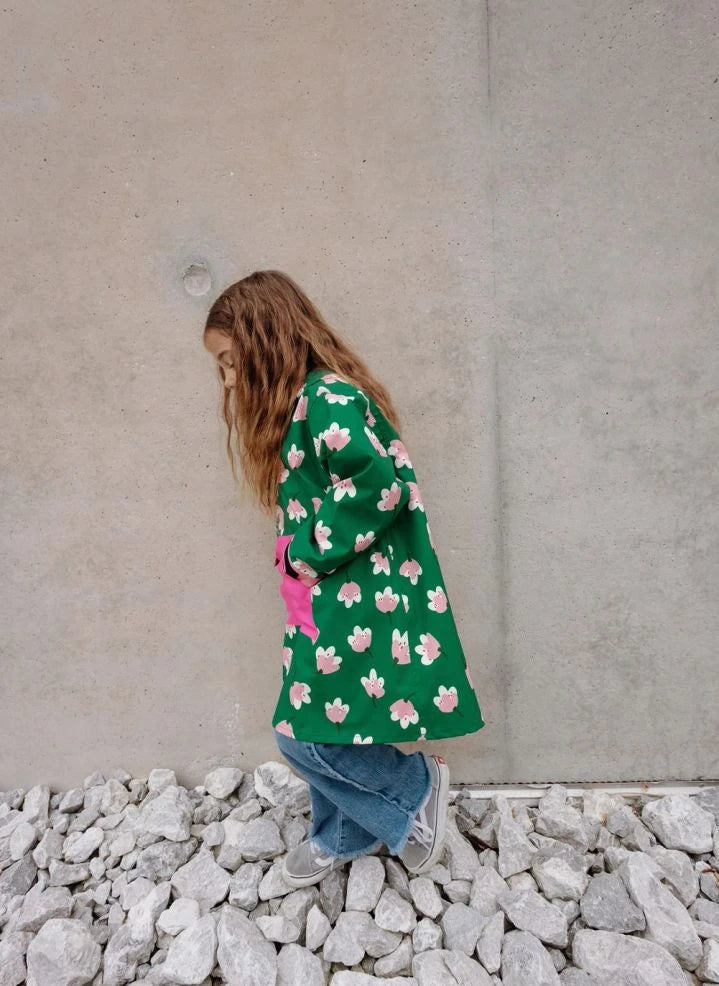 Hello Hossy - Floral Pattern Raincoat Poncho | Green