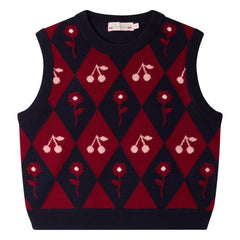 Bonpoint - Maelle Cherry Pattern Wool Sleeveless Sweater | Navy Blue